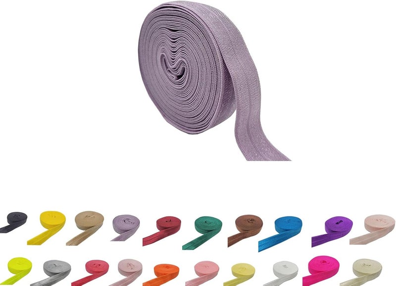 FAYADA Fold Over Elastic,5/8" Foldover FOE Trim Elastic Ribbon,Stretch FOE Band for Hair Ties Headbands Sewing Craft -5 Yards (Lavender) - Image 1